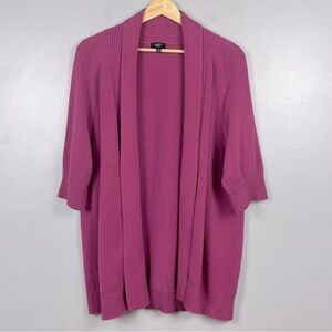 Talbots berry pink half sleeve shawl collar open front cardigan, size 2X.